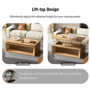 English Elm 43.3'' Wood Veneer Lift Top Coffee Table with Hidden Storage for Living Room Natural Wood W1435P453251
