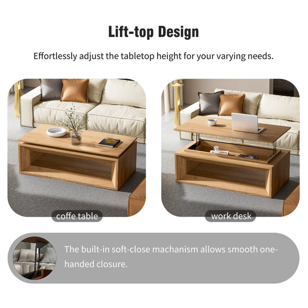 English Elm 43.3'' Wood Veneer Lift Top Coffee Table with Hidden Storage for Living Room Natural Wood W1435P453251