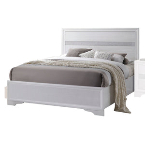 English Elm White Twin Panel Bed with Sparkling Inlay — Light Gray Wooden Frame, Acrylic Trim, Smooth Glide Drawer, Durable Support B062S00581