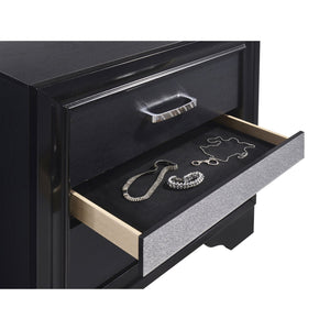 English Elm Annie Glam Black Lacquer Eastern King Bedroom Set with Crystal Pulls and Hidden Jewelry Storage B062S01611