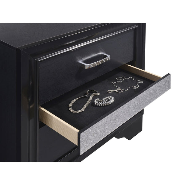 English Elm Annie Glam Black Lacquer Eastern King Bedroom Set with Crystal Pulls and Hidden Jewelry Storage B062S01611