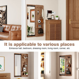 English Elm 47.6 Inch Sliding Full Length Mirror with Hidden Rubber Wood Storage Panel for Bedroom W2987P289181