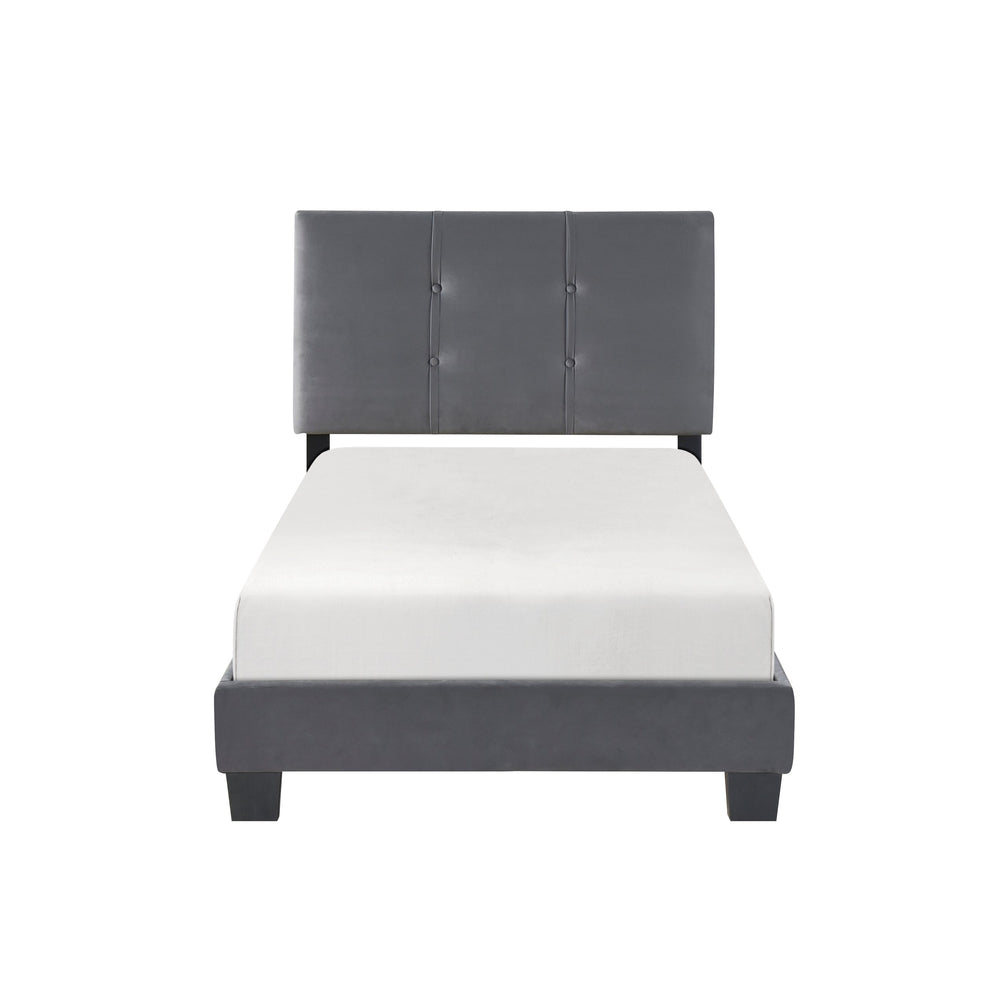 English Elm 1pc Twin Platform Bed Velvet Upholstered Button-Tufted Headboard Adjustable Height Low-Profile Solid Wood Frame 42" x 79.5" Dark Gray 44.5 L x 26 W x 5 H B011P203576