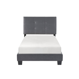 English Elm 1pc Twin Platform Bed Velvet Upholstered Button-Tufted Headboard Adjustable Height Low-Profile Solid Wood Frame 42" x 79.5" Dark Gray 44.5 L x 26 W x 5 H B011P203576