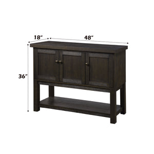 English Elm Haddie Distressed Walnut Server with 3 Doors & Open Shelf, Dark Walnut Wood Veneer Storage Cabinet B2726P311064