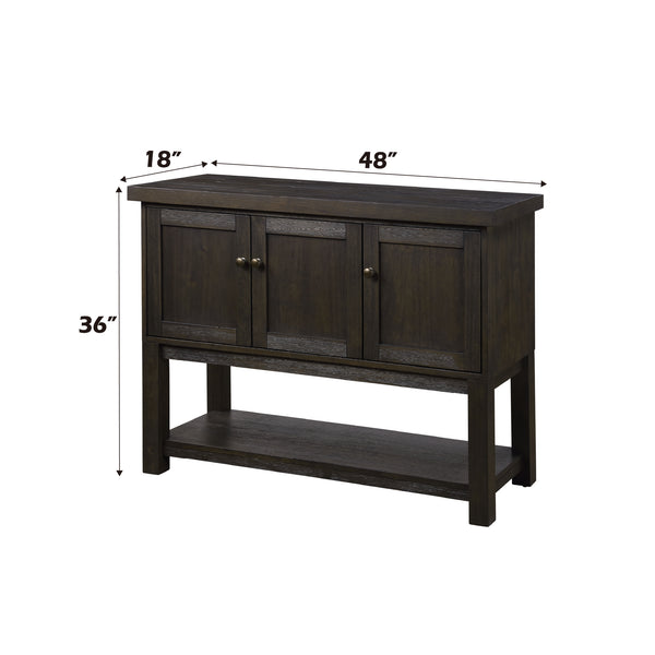 English Elm Haddie Distressed Walnut Server with 3 Doors & Open Shelf, Dark Walnut Wood Veneer Storage Cabinet B2726P311064