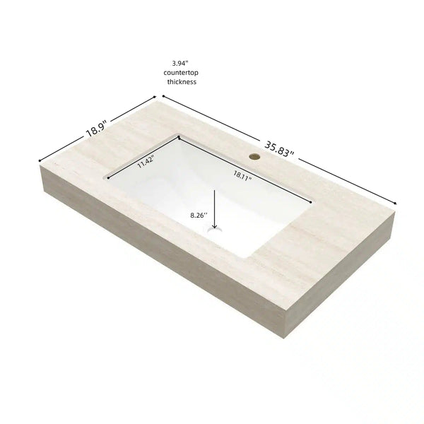 English Elm 36" Muri Sintered Stone Vanity Countertop with Undermount Ceramic Basin Three Faucet Holes W2615P430357