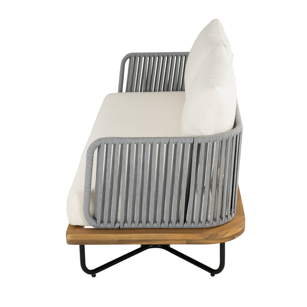 English Elm Christopher Knight Home® - Lucca Outdoor 4-Piece Acacia Wood & Rope-Woven Patio Set With Water-Repellent Cushions, Beige N773OC00017B