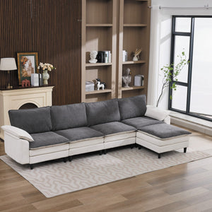 English Elm 129.92" Chenille Cloud Sectional Modular L Shaped Sofa with Ottoman Deep Lounge Seating W5029S00003