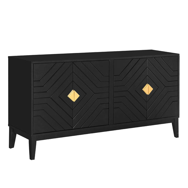 English Elm Christopher Knight Home® - 4-Door Elegant Sideboard Storage Cabinet With Gold Handles - Modern Black Design For Living & Dining N759P192449B