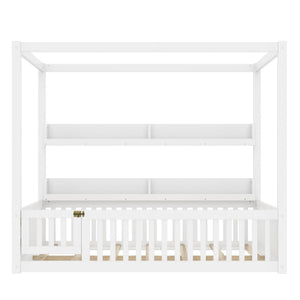 English Elm Full House Floor Bed with Door and Guardrails for Kids, Solid Wood Double Full, Safe Play Nook Light White W1580P359331