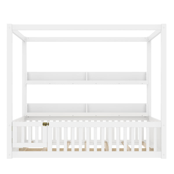 English Elm Full House Floor Bed with Door and Guardrails for Kids, Solid Wood Double Full, Safe Play Nook Light White W1580P359331