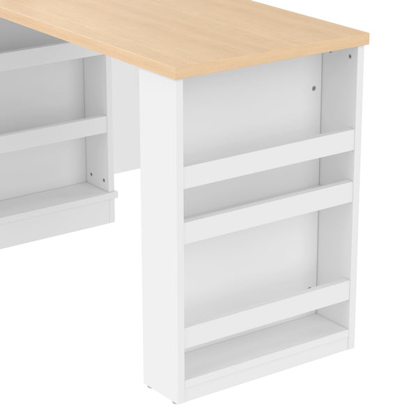 English Elm Extendable Kitchen Island with Storage Drawers Open Shelving and Cabinet in White W1580S00273
