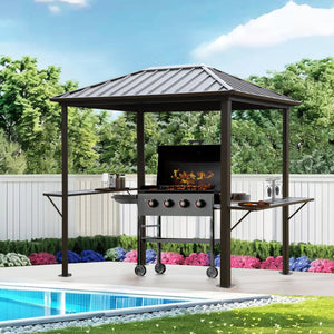 English Elm Grill 6x8 FT Hardtop Gazebo - Durable Galvanized Steel & Aluminum BBQ Pavilion with Shelves, Patio W419P276718