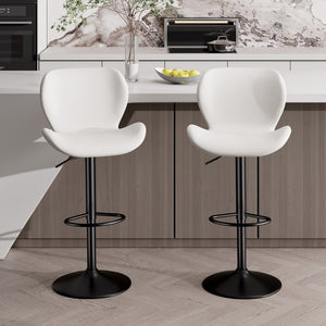 English Elm Swivel Bar Stools Set Of 2 - Modern Pu Leather Adjustable Height Stools For Kitchen & Bar Use T3950P396424-GIGA