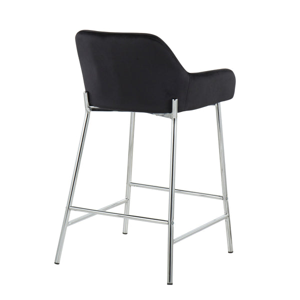 English Elm Daniella Modern Fixed-Height Counter Stool Set Of 2 In Black Velvet & Chrome For Stylish Dining B202S00053