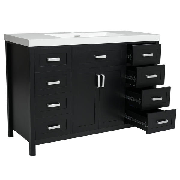 English Elm Christopher Knight Home® - 48" Bathroom Vanity with Sink Combo | 2 Doors 8 Soft-Close Drawers, Resin Top, Pine Legs Black N759S337621B