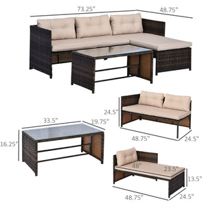 English Elm Loveseat Patio Set with Chaise and Glass Top Table Handwoven Rattan Outdoor Lounge T3971P384021