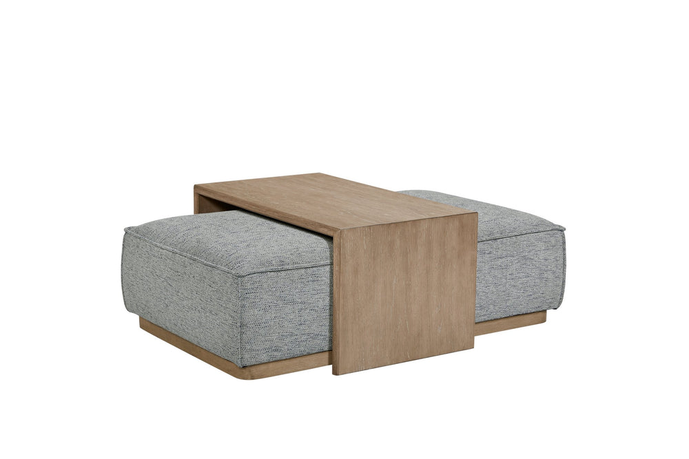 English Elm Ottoman Multifunctional Tray Table - Gray Upholstered With Removable Oak Tray For Stylish Living Spaces B2699P298406