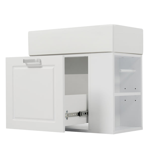 English Elm Christopher Knight Home® - 21.8" Wall-Mounted Bathroom Vanity with Ceramic Sink, Soft-Close Drawer, Adjustable Shelves & Tissue Holder White N759P292550K