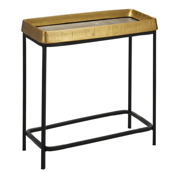 Tanay Brass Side Table - Contemporary Artistry with Snakeskin Design and Minimalist Iron Base