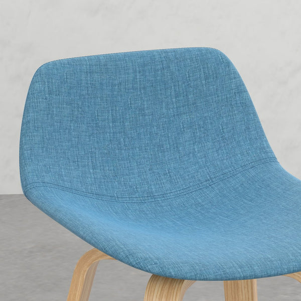 English Elm Harvard Mid-Century Bentwood Counter Bar Stools Set of 2 in Blue Linen Upholstery with Chrome Footrest B2732P253609