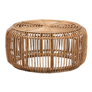 English Elm Modern Handcrafted Rattan Round Coffee Table Boho Living Room Openwork Frame B2750P470076