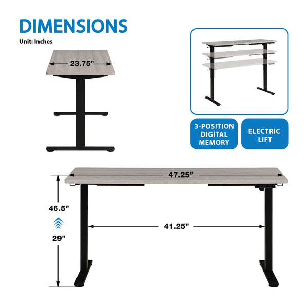 OSP Home Furnishings Primo Electric Sit Stand Desk with Programmable Height Memory for Modern Home Offices PMO4823B-LG