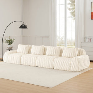 English Elm 146" Modular Flannelette Sectional Sofa Deep Seat Four Piece Living Room Couch Cream W714S01520