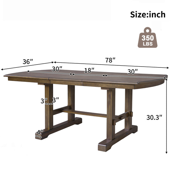 English Elm 60"-78" Extendable Dining Table with Removable Leaf, Solid Wood Farmhouse Kitchen Table for 4-8 Guests, Durable Finish and Easy Care Guidance Brown N752P271802D