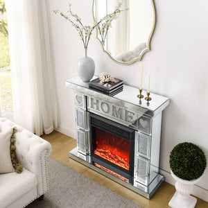 English Elm W 46" Acrylic Diamond Mirror Electric Fireplace Cabinet With 3D Led Flames & Stylish Dual Heat Settings W1005S00004-GIGA