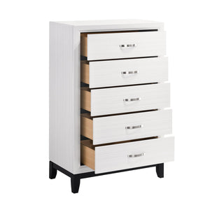 English Elm Modern Davi 5-Drawer Chest with Wood Grain Melamine, Nickel Pulls & Black Base Rail for Bedroom White 33.75 L x 19 W x 49.25 H B011P235880