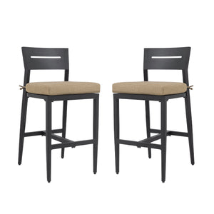 English Elm Modern 2Pc Aluminum Bar Stools Set With Ergonomic Backrest & Sunbrella Cushion For Indoor/Outdoor Use W1886P352311