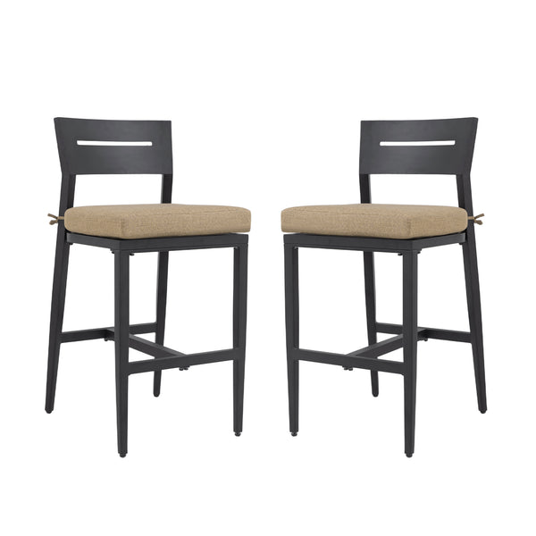English Elm Modern 2Pc Aluminum Bar Stools Set With Ergonomic Backrest & Sunbrella Cushion For Indoor/Outdoor Use W1886P352311