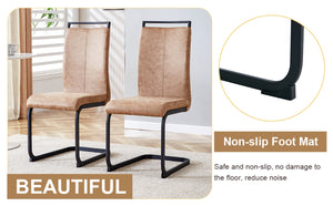 English Elm Table Set – Industrial Walnut Dining Table With 8 Brown Tech Fabric Chairs & Black Metal Legs, 71"X39" W1151S02440-GIGA