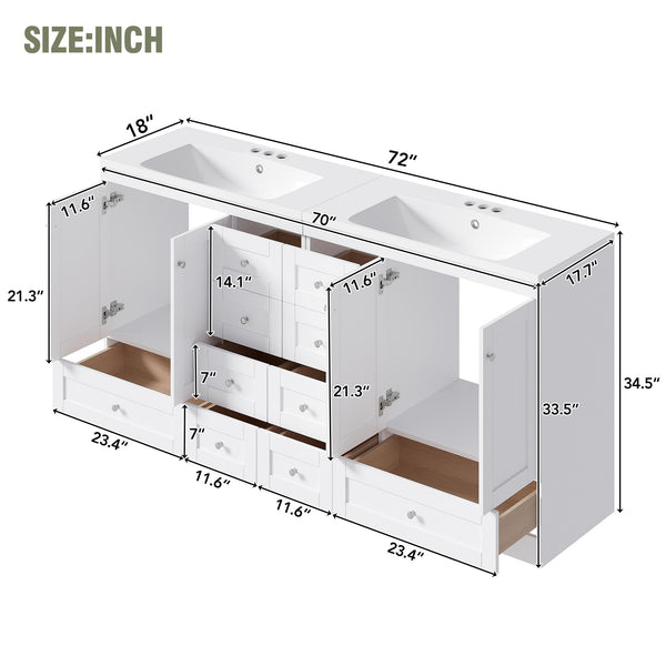 English Elm 72-inch Shaker Double Bathroom Vanity White Mdf Soft Close Drawers Resin Basin N729P000029K