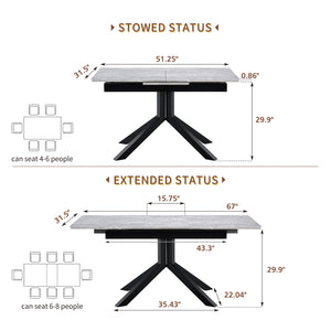English Elm Modern Extendable Rectangular Dining Table with Scratch‑Resistant MDF Top and Matte Geometric Legs, Space‑Saving Centerpiece for Home or Office W3493S00008