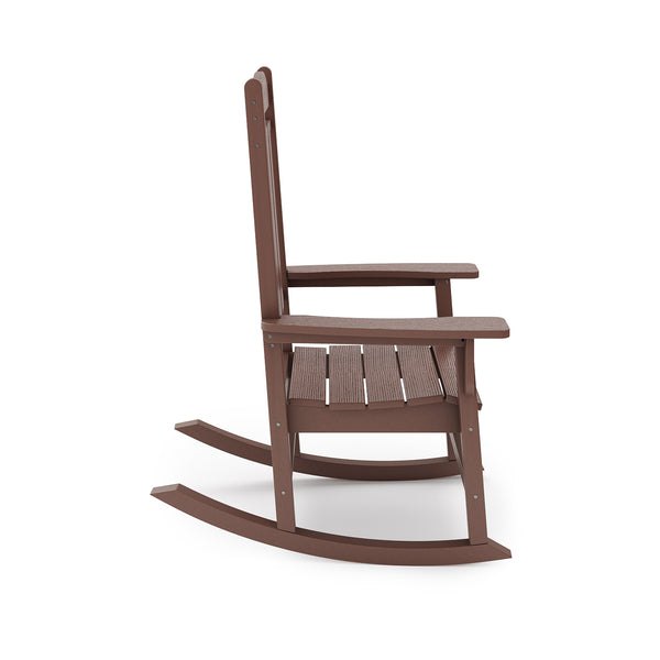 English Elm Beige Hdpe Poly Lumber Porch Rocking Chair with High Back for Outdoor Patio Use Brown B195P198776