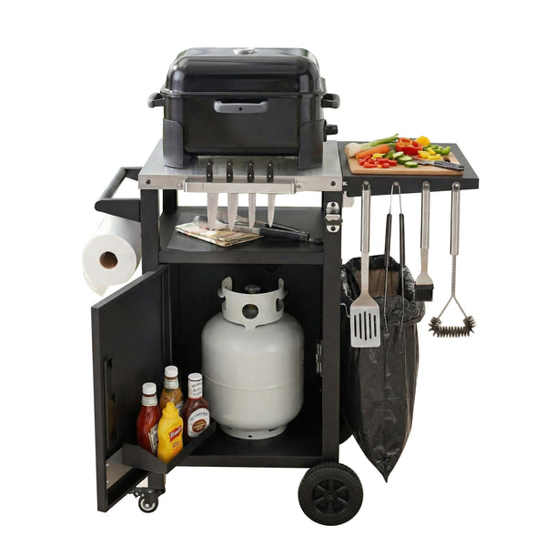 English Elm K&k Outdoor Grill Cart Stainless Steel Prep Station with Storage and Drop Leaf N707P379798B