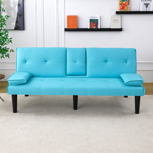 English Elm The 67-inch PVC multi-functional sofa bed with cup holder and one-click fold, space-saving comfort for guests Blue W3371P347652