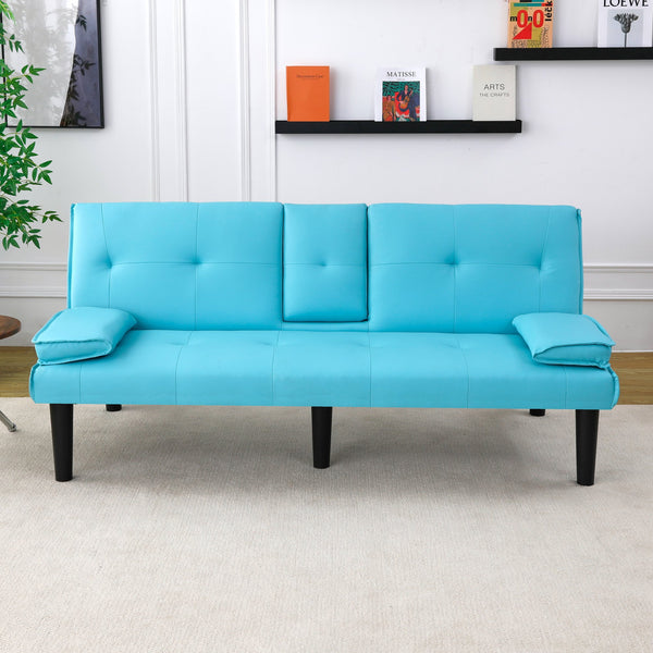 English Elm The 67-inch PVC multi-functional sofa bed with cup holder and one-click fold, space-saving comfort for guests Blue W3371P347652