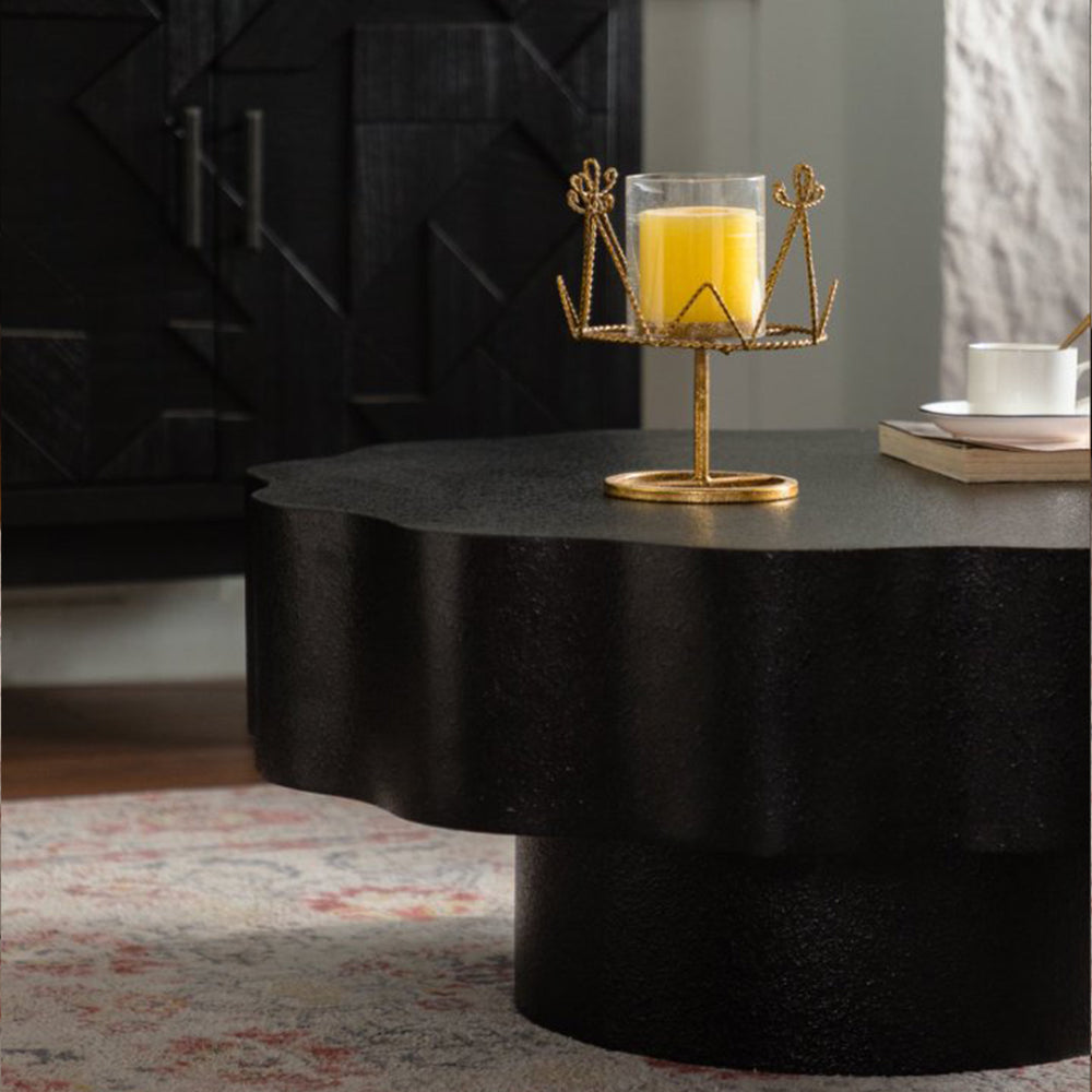 English Elm Scalloped Wave Edge Coffee Table Sculptural Low Profile Modern Living Room Accent Black W3081P389074