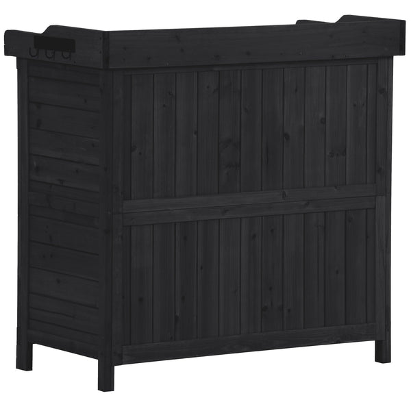 English Elm TOPMAX Rustic Fir Wood Potting Bench 39" with Galvanized Top, 2-Tier Shelves & Side Hooks, Black - Durable Garden Workstation N717P220218B