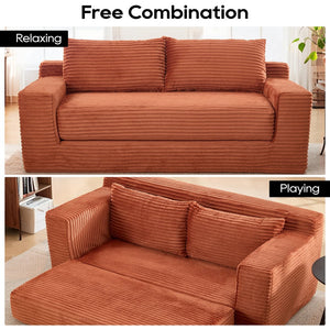 English Elm Loveseat Convertible Corduroy Sofa Bed with Memory Foam Steel Frame for Small Spaces Orange W2959P425085