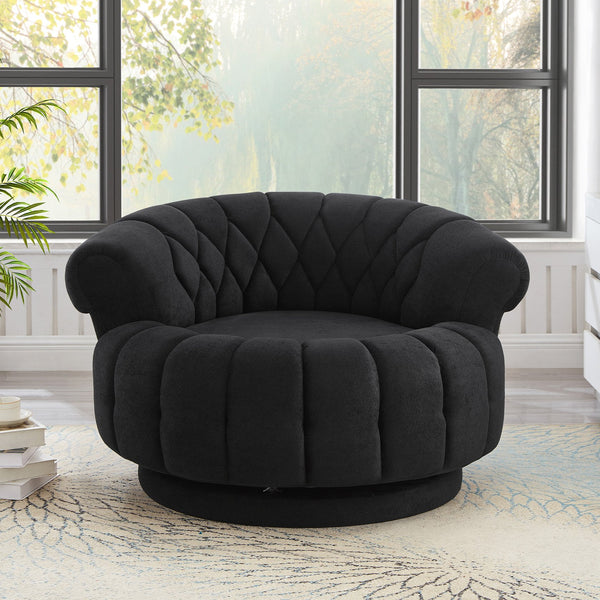 English Elm Swivel Barrel Accent Chair Chenille Tufted Round Club Seat for Living Room Lounge Black N719S002280B
