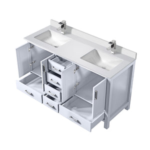 English Elm White Double Bath Vanity 60" W x 22" D with White Quartz Top, Soft-Close Drawers, Faucet Set Included B2731P259072
