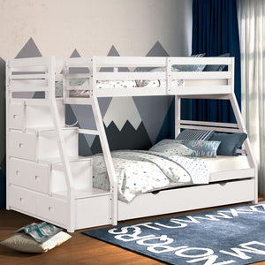 English Elm White Transitional Twin Over Full Bunk Bed With Built-In Drawers, Safety Rails & Space-Saving Design B2741S00494-GIGA