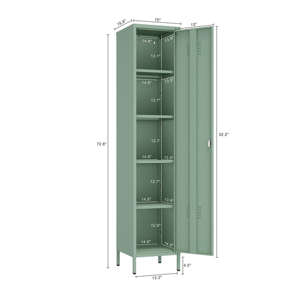 English Elm Naomi 15" Metal Storage Cabinet with Lockable Vent Door, 4 Adjustable Shelves, Slim Steel Design Sage Green B365P397853