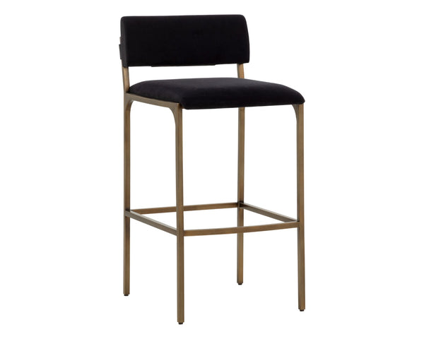 Sunpan MORI Barstool - Abbington Black Elegance with Plush Comfort, Gold Accents for Modern Interiors 112149