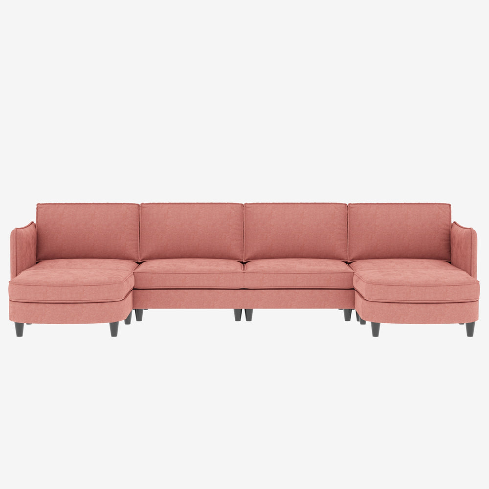 English Elm 141.5'' Large U-Shaped 6-Seater Sofa With Movable Ottoman & Arm Pockets – Modern Fabric Couch For Any Space W680S00039